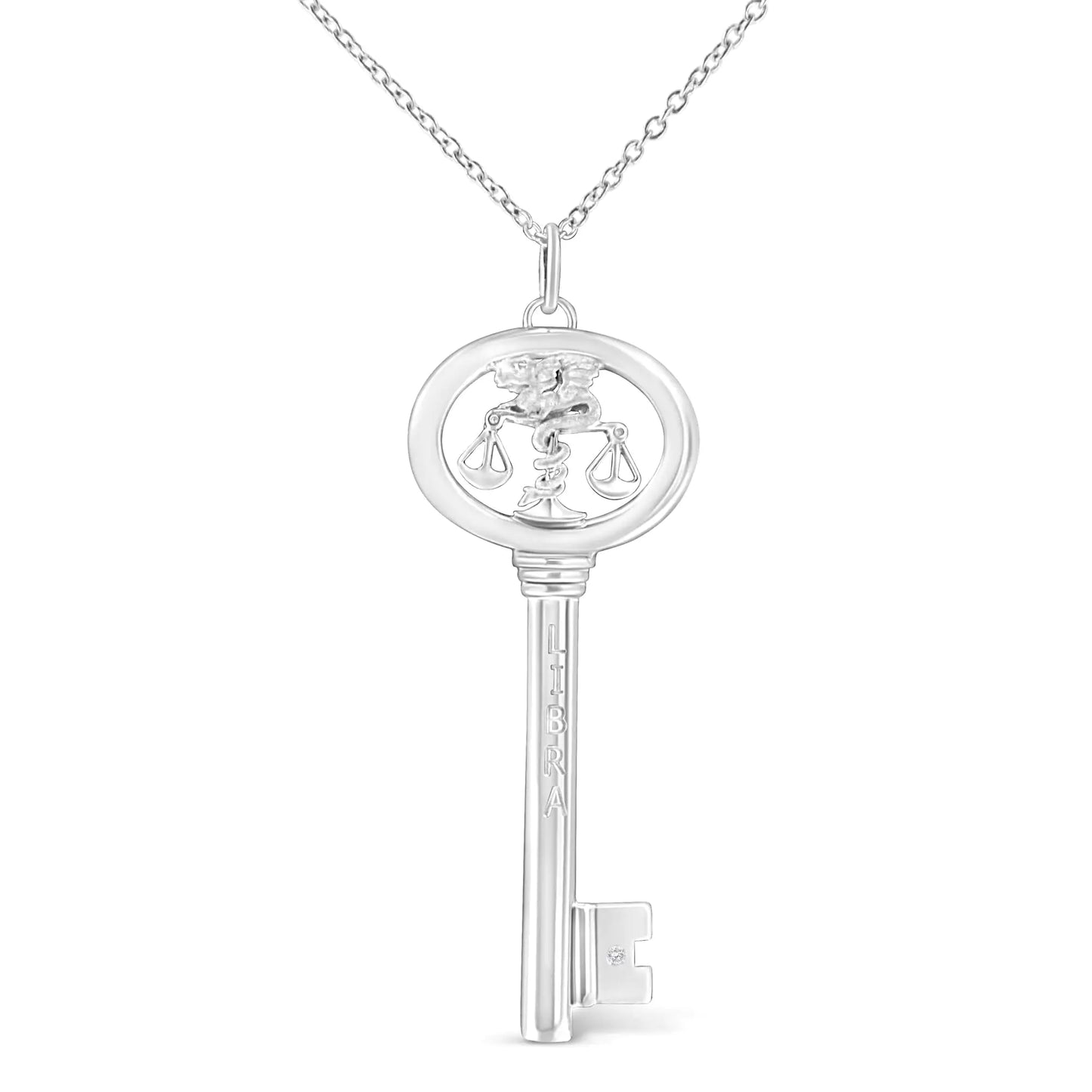 .925 Silver Diamond Zodiac Virgo Key Necklace