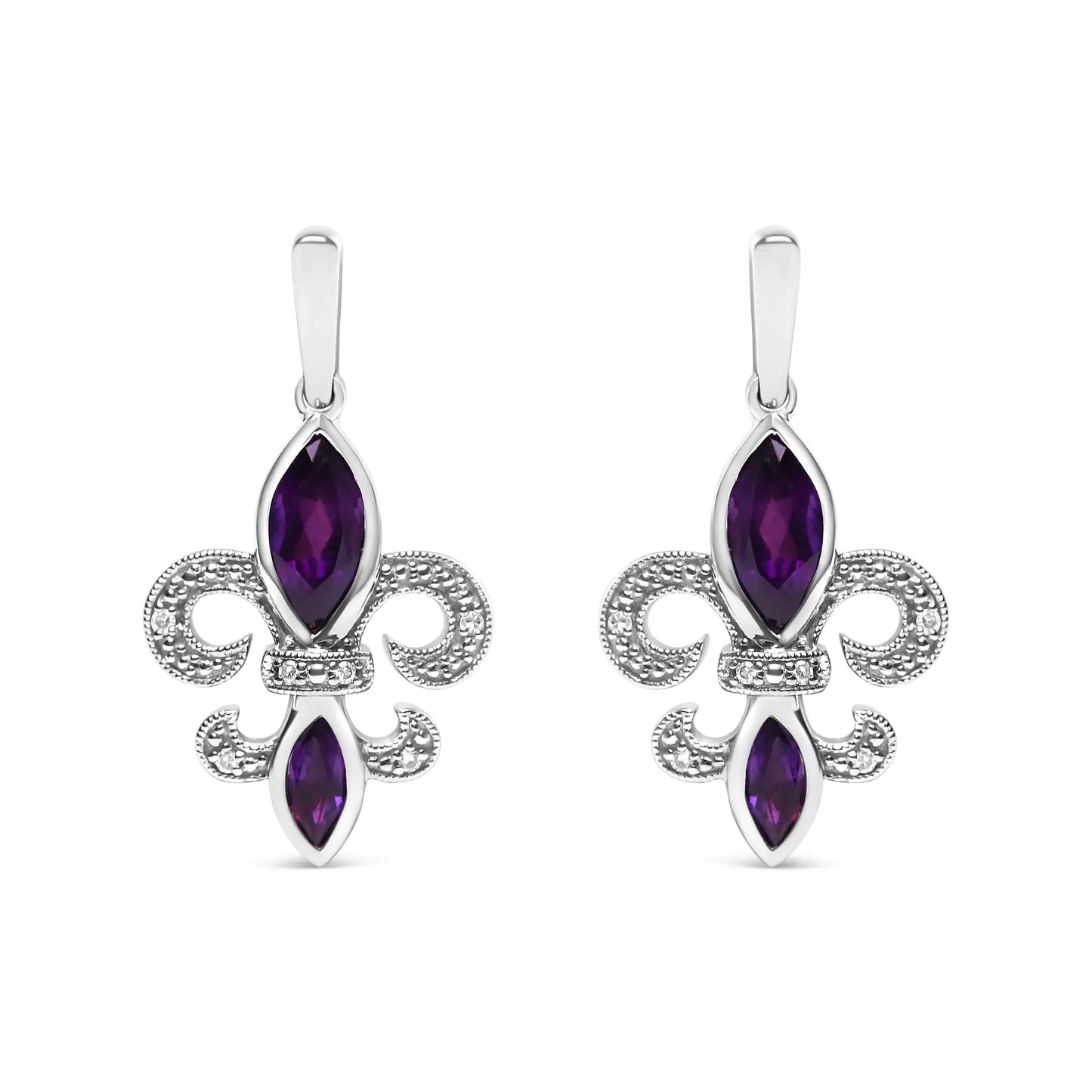 .925 Amethyst & Diamond Fleur De Lis Earrings