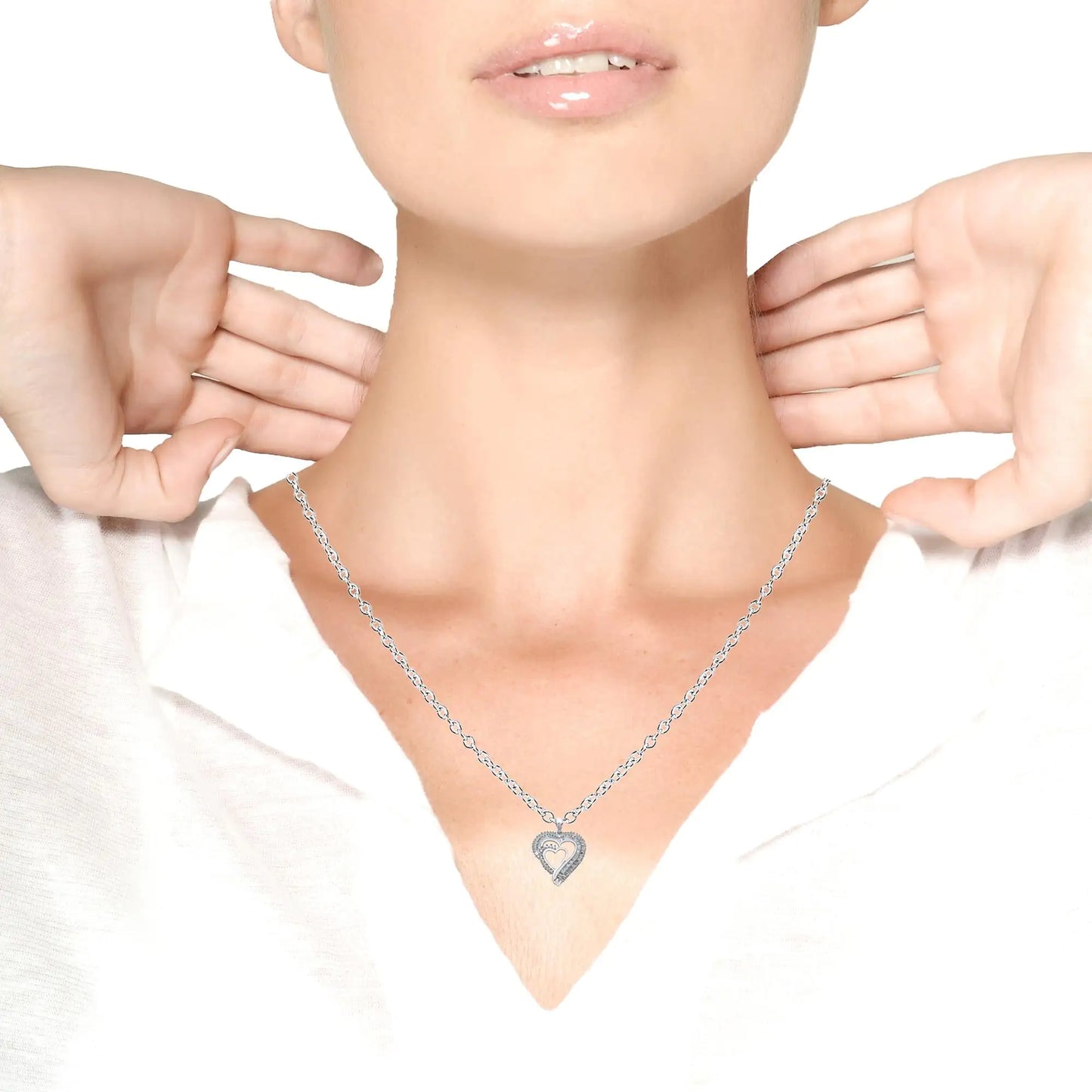 .925 Sterling 3/4 Cttw Diamond Double Heart Necklace