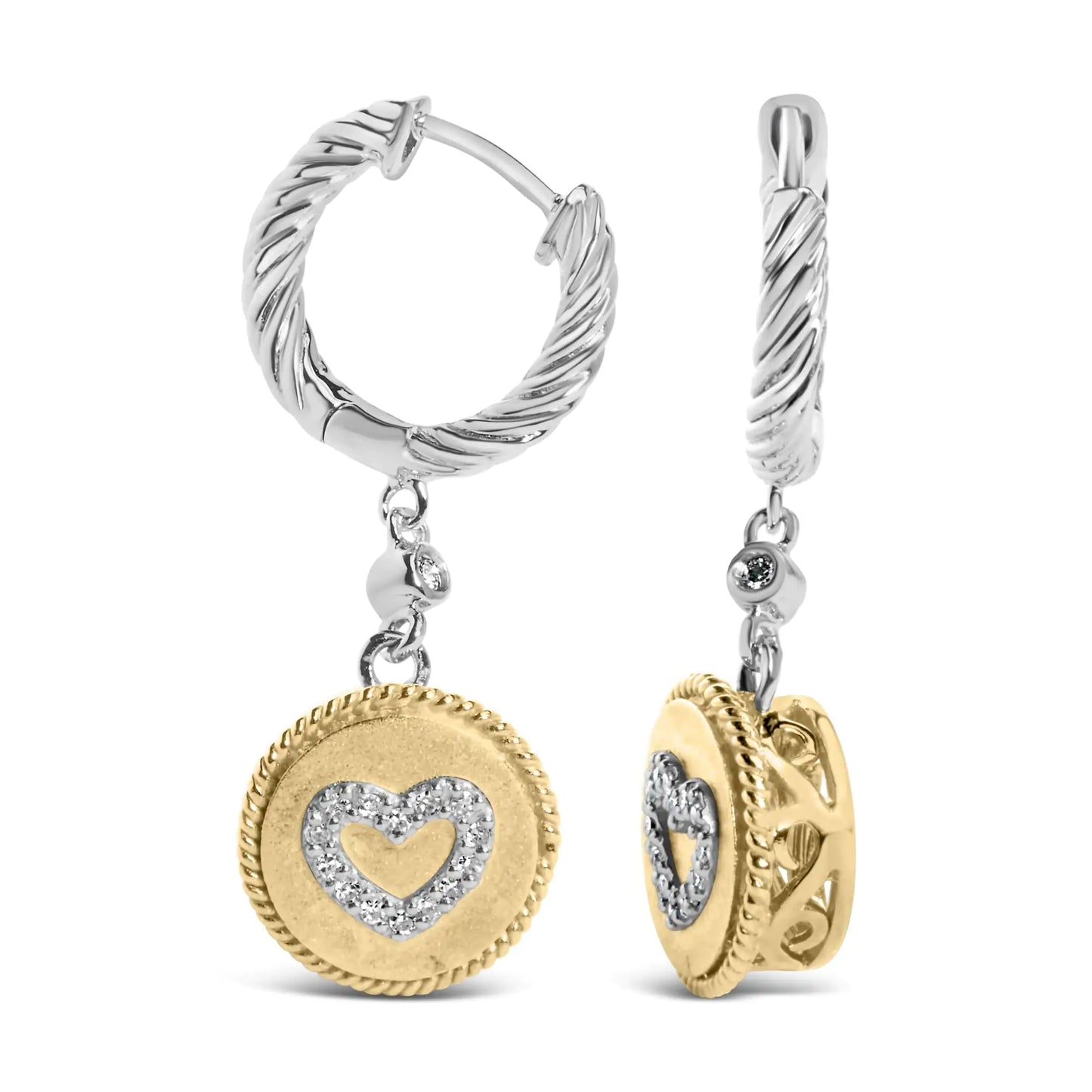 18K Gold Plated Silver Diamond Heart Earrings