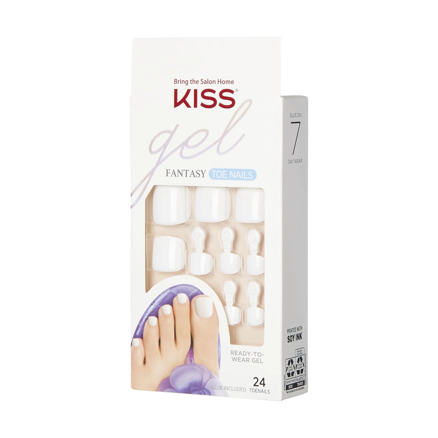 KISS Classic Gel Toenails Set, Squoval, White - 28 Pcs