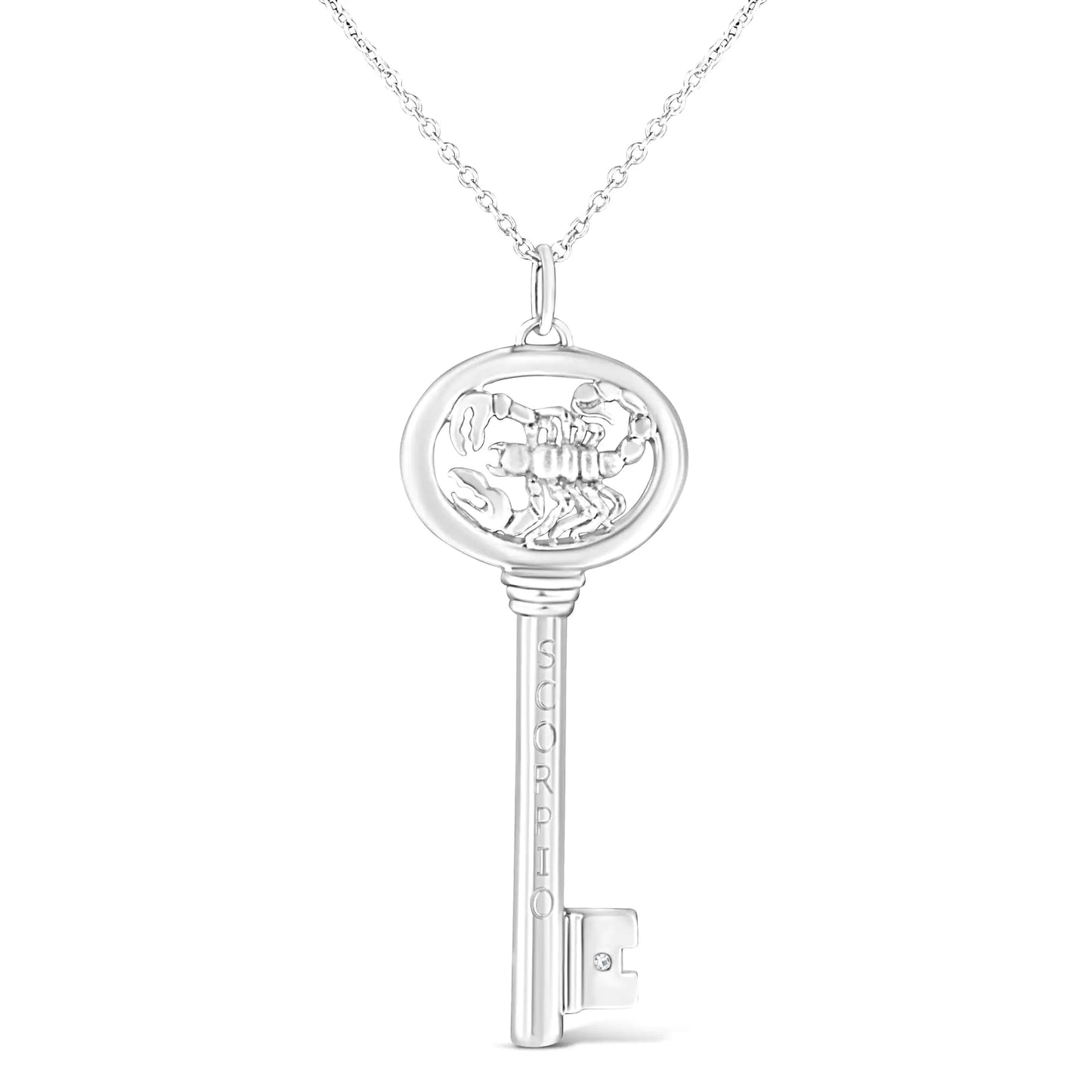 .925 Silver Diamond Zodiac Virgo Key Necklace