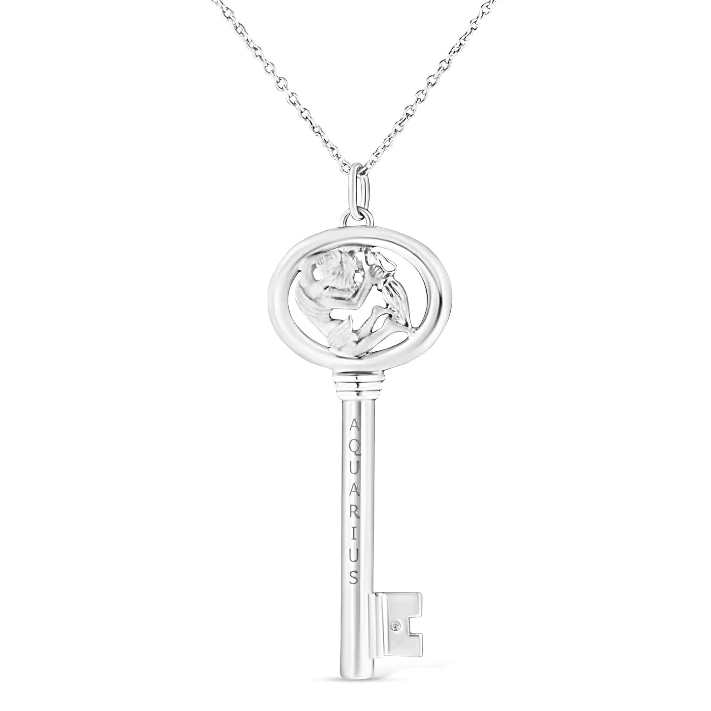 .925 Silver Diamond Zodiac Virgo Key Necklace