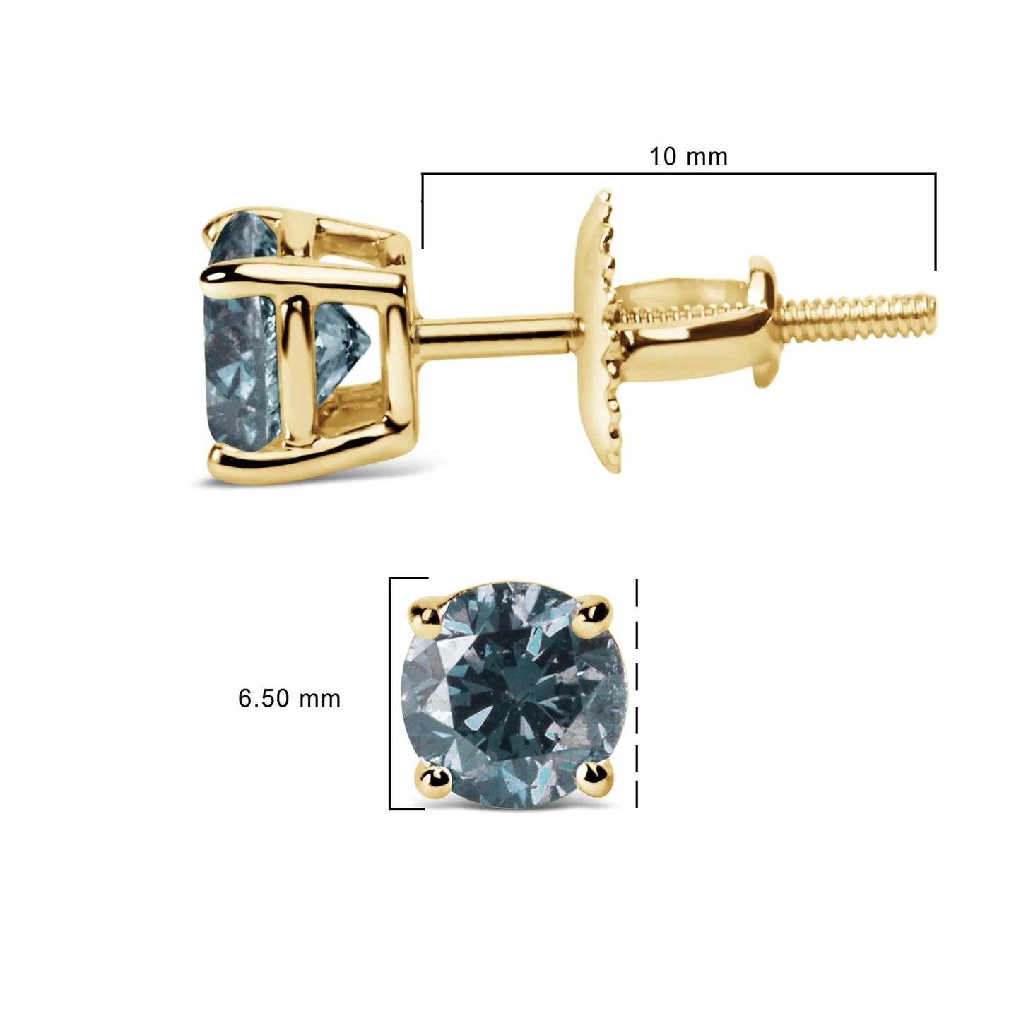 14K White Gold Blue Diamond Solitaire Studs with Screwbacks