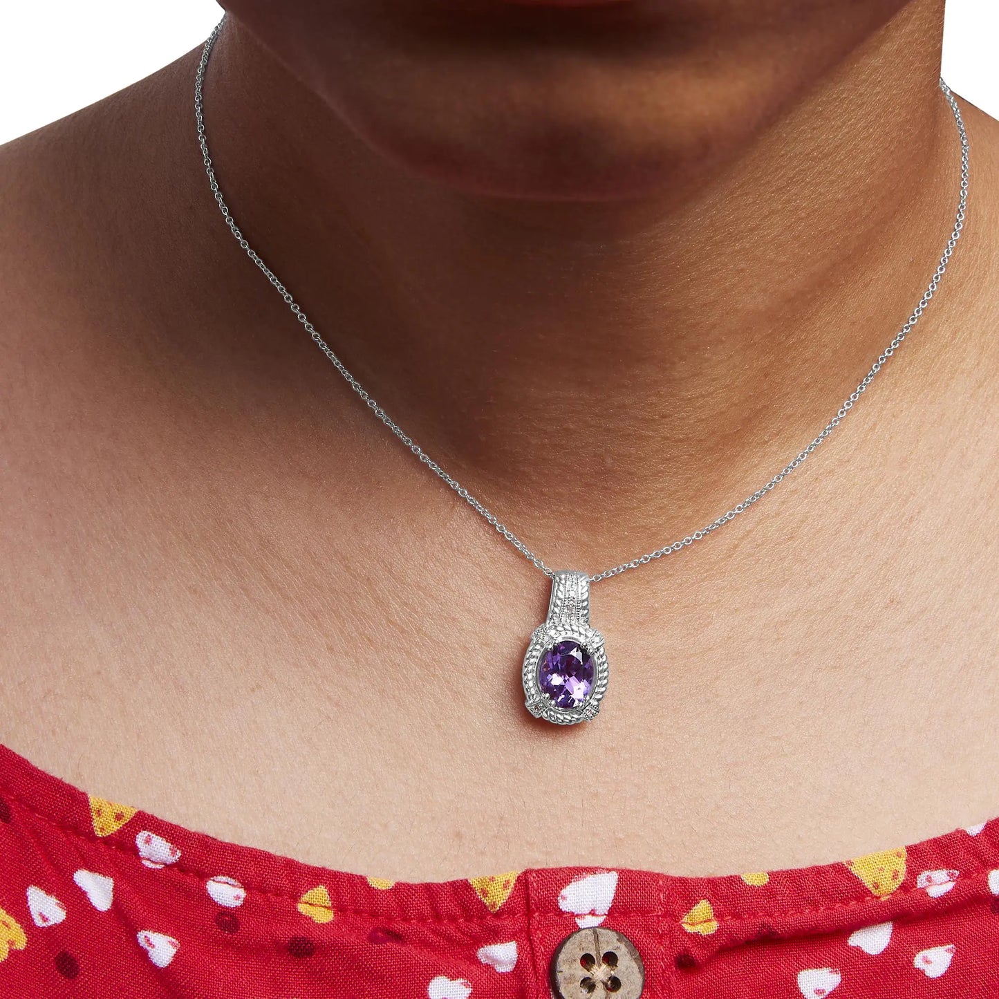 Sterling Silver Amethyst Diamond Drop Necklace