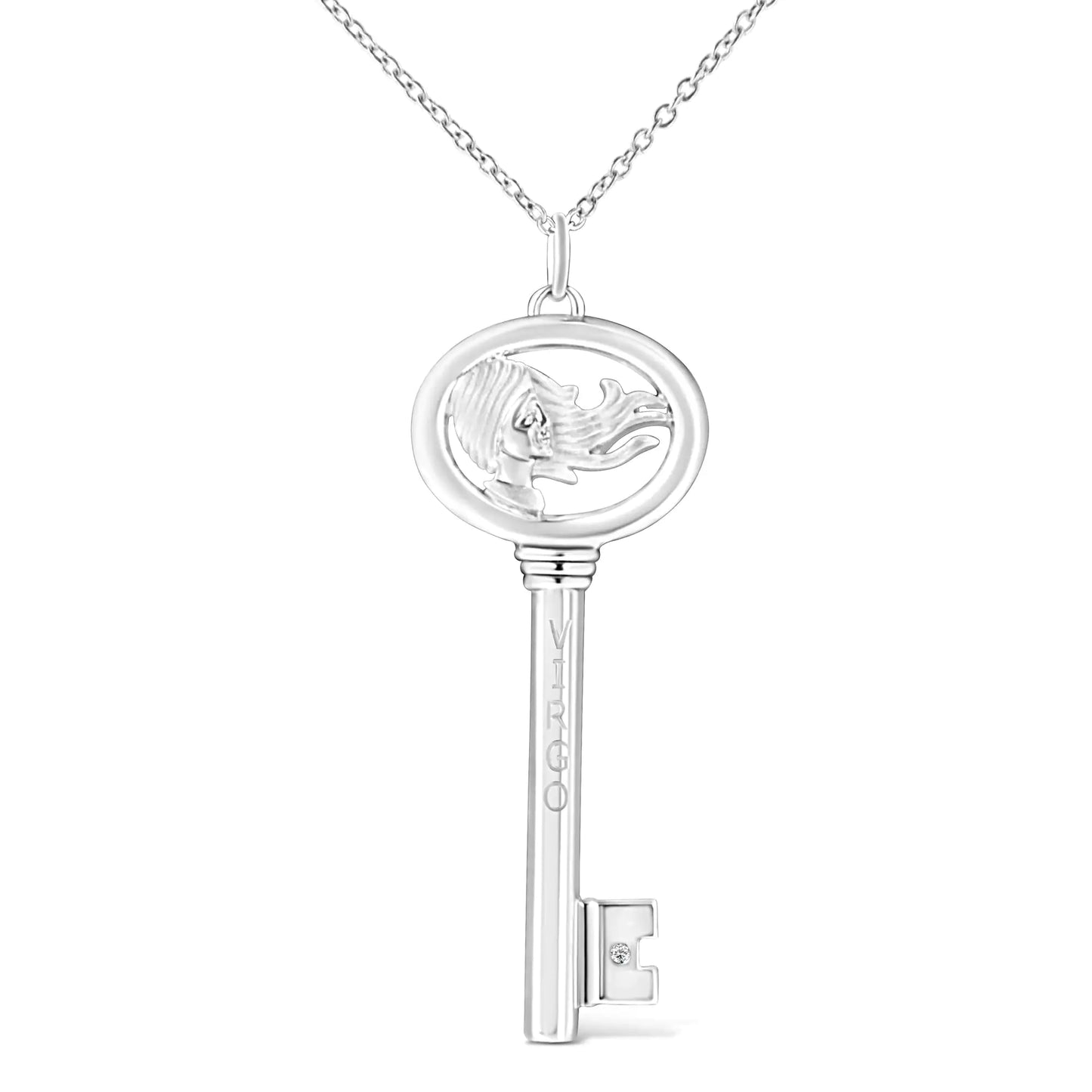 .925 Silver Diamond Zodiac Virgo Key Necklace