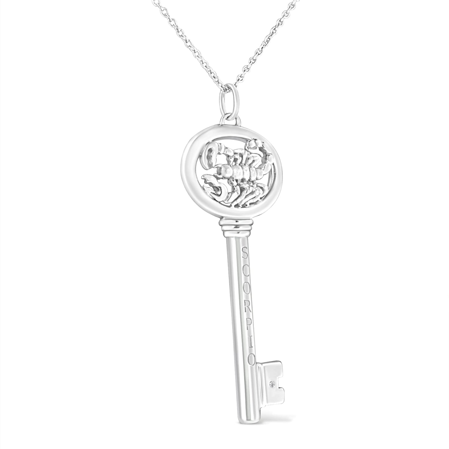 .925 Silver Diamond Zodiac Virgo Key Necklace