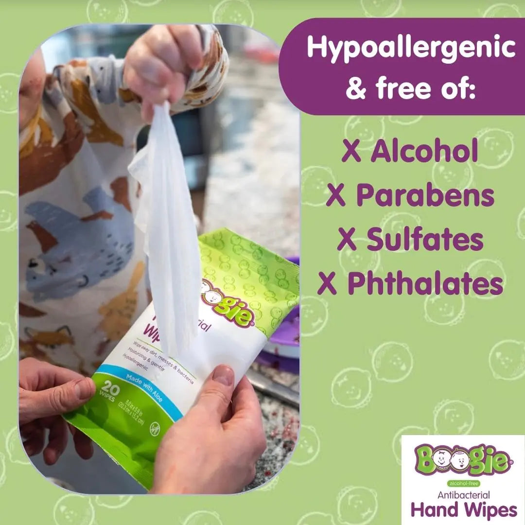 Boogie Hygienic Hand Wipes - Alcohol-Free, Aloe-Infused, 100 Pack