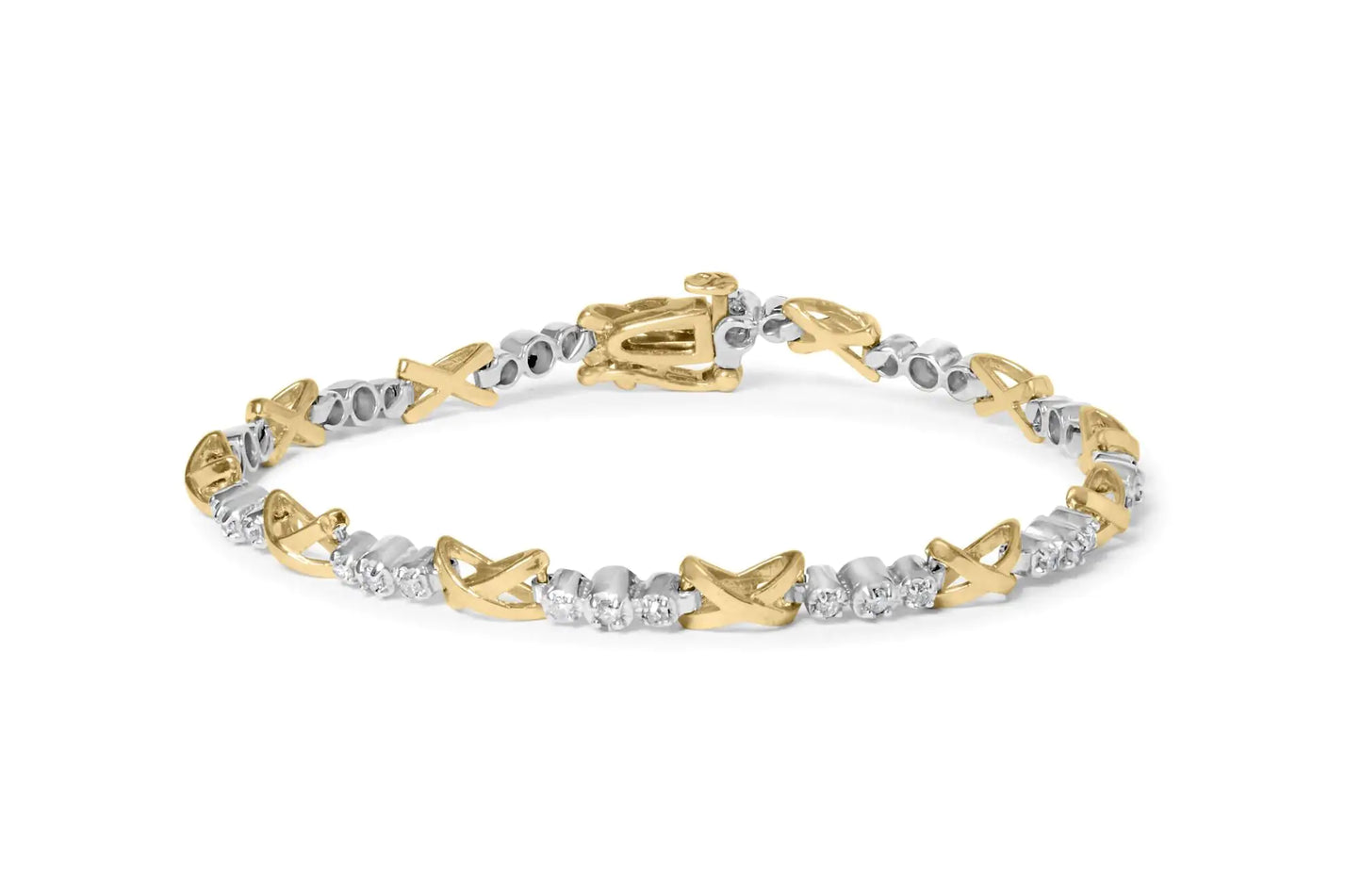 10K Bi-Color Gold 1/2 Carat Diamond Triple Stone X-Link Bracelet