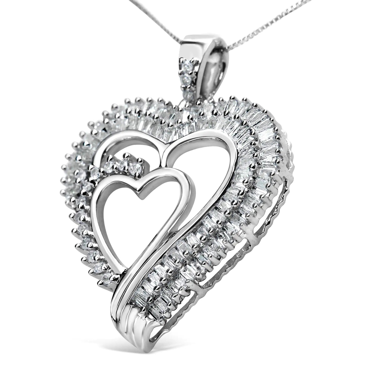 .925 Sterling 3/4 Cttw Diamond Double Heart Necklace