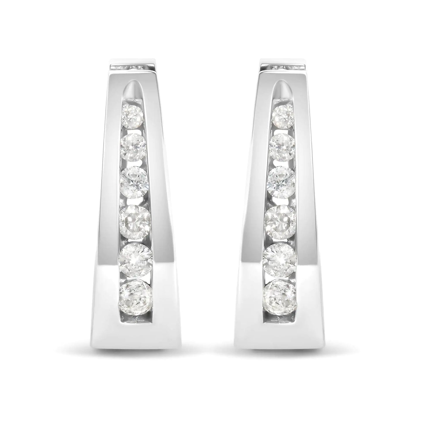 14K White Gold Radiant Diamond Hoop Earrings