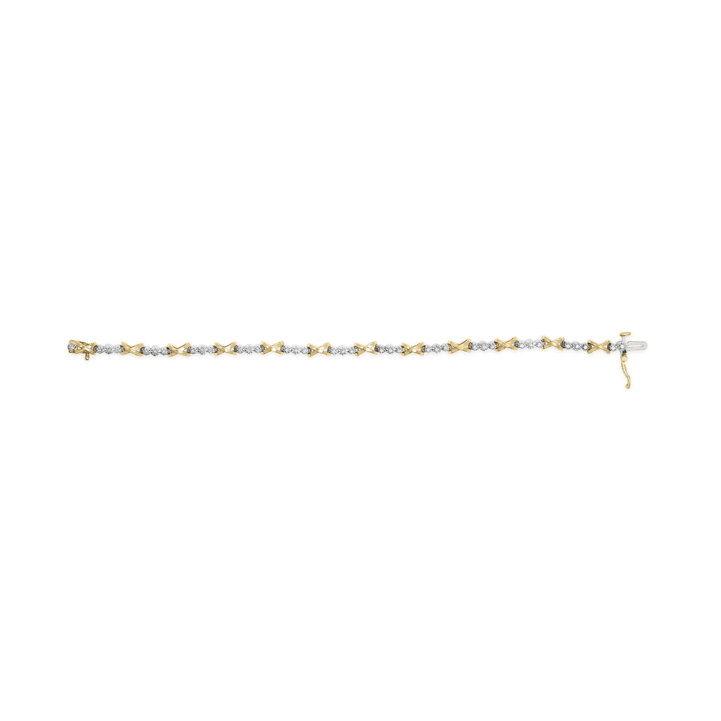 10K Bi-Color Gold 1/2 Carat Diamond Triple Stone X-Link Bracelet