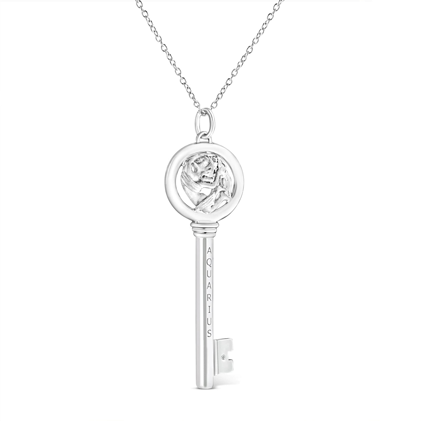 .925 Silver Diamond Zodiac Virgo Key Necklace