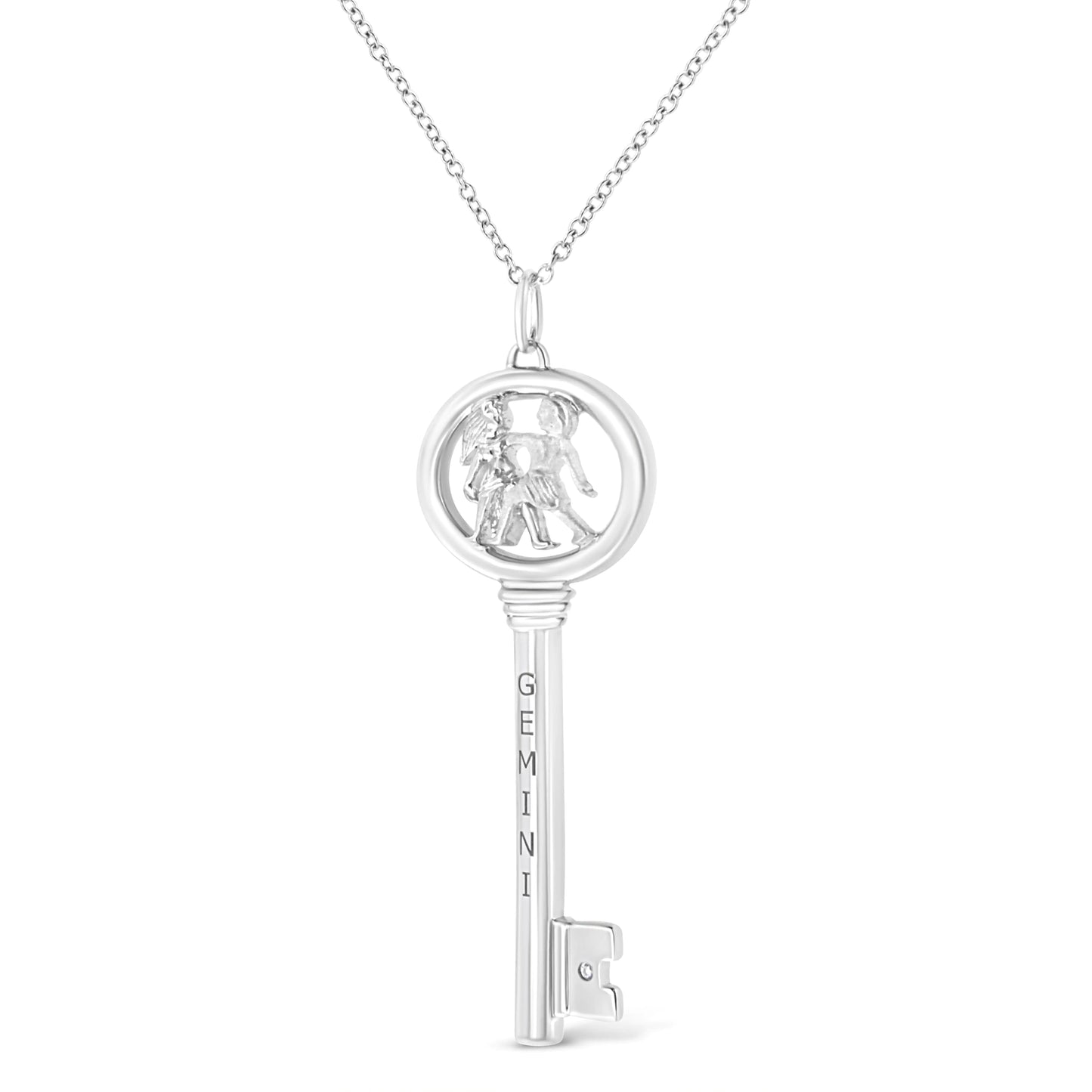 .925 Silver Diamond Zodiac Virgo Key Necklace