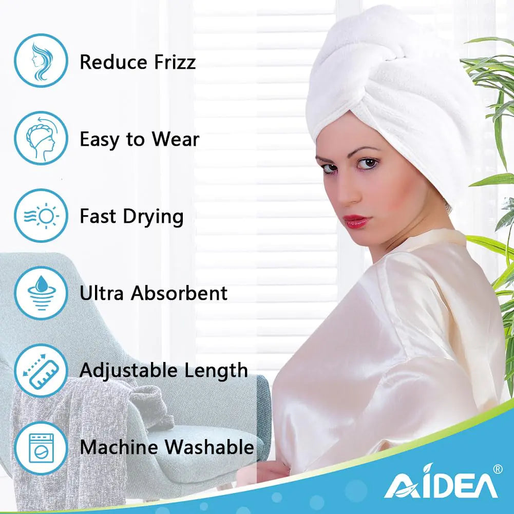 AIDEA Quick-Dry Microfiber Hair Turban Set, 5-Pack, Multicolor 26"x10"