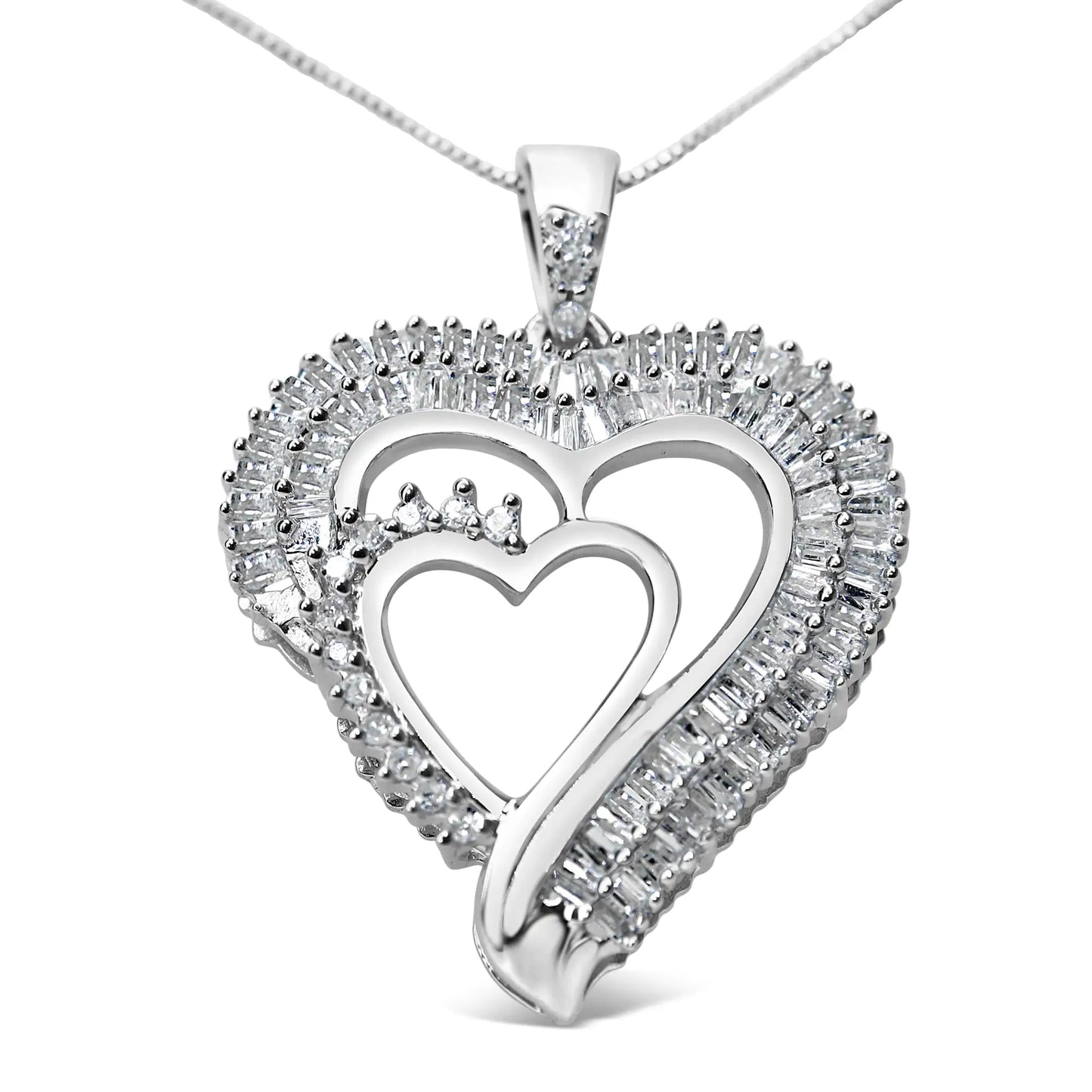 .925 Sterling 3/4 Cttw Diamond Double Heart Necklace