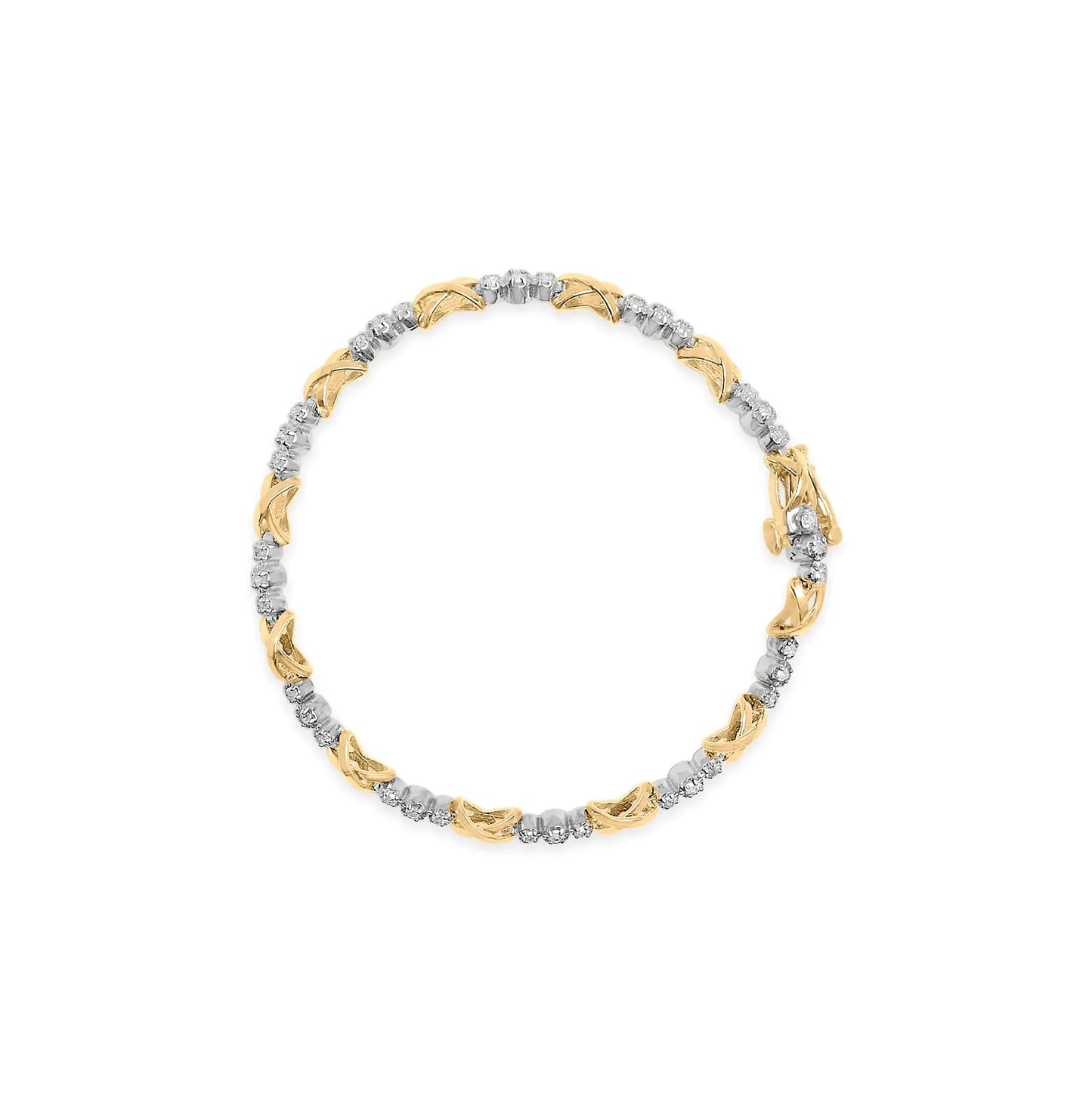 10K Bi-Color Gold 1/2 Carat Diamond Triple Stone X-Link Bracelet