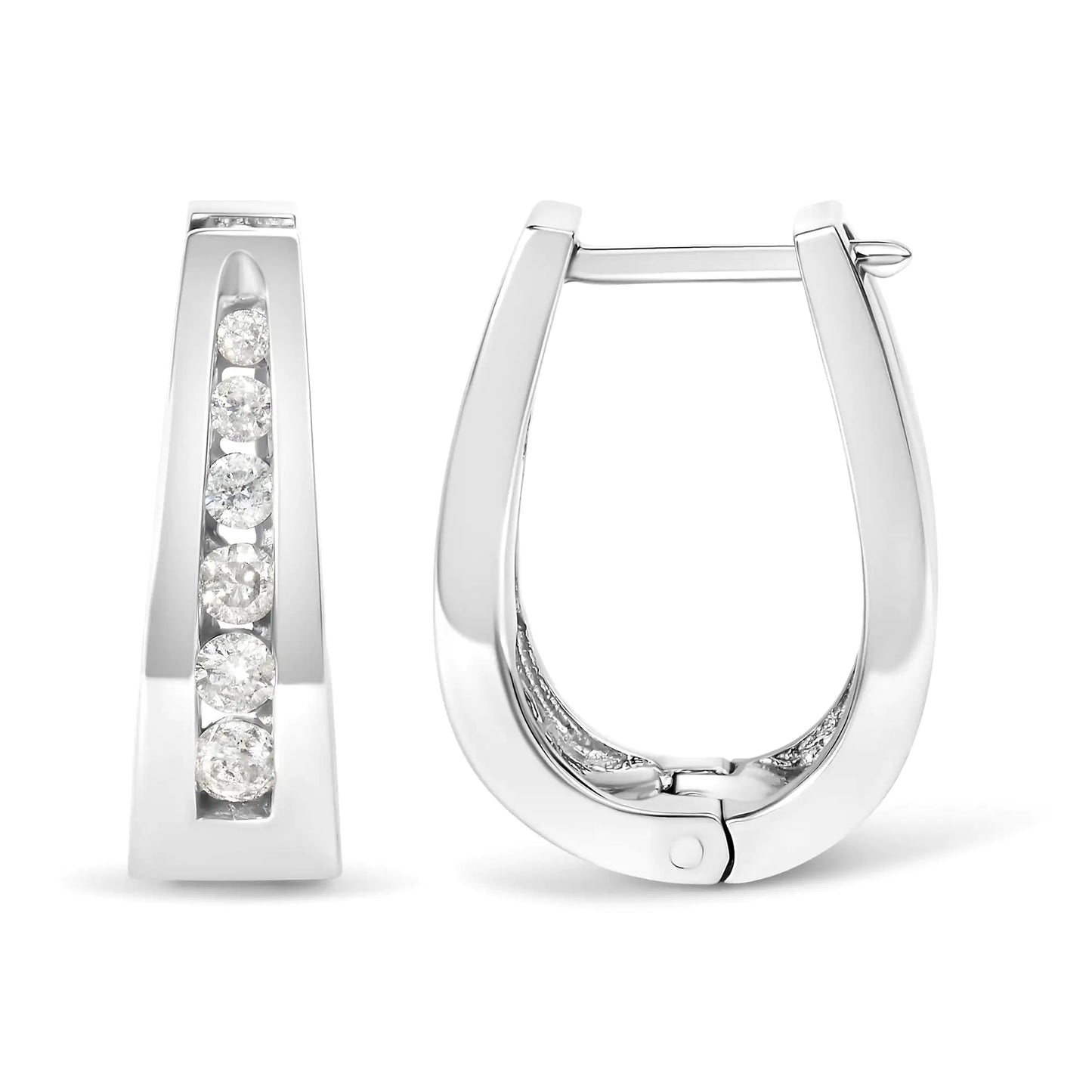 14K White Gold Radiant Diamond Hoop Earrings