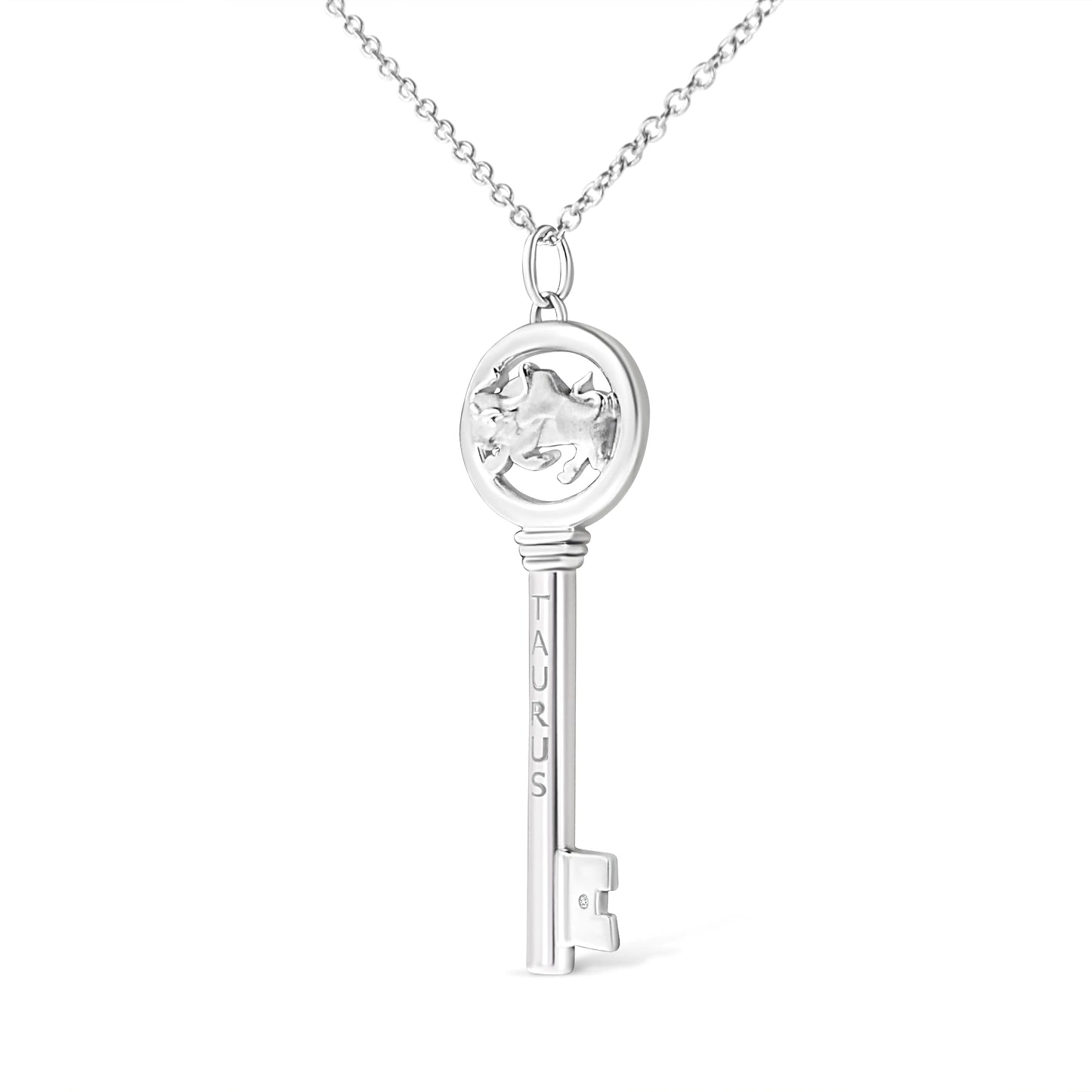 .925 Silver Diamond Zodiac Virgo Key Necklace