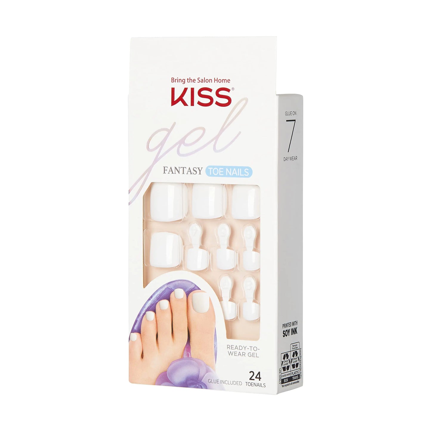 KISS Classic Gel Toenails Set, Squoval, White - 28 Pcs