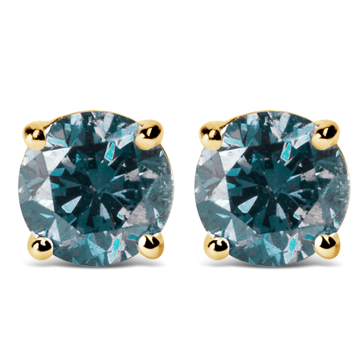 14K White Gold Blue Diamond Solitaire Studs with Screwbacks