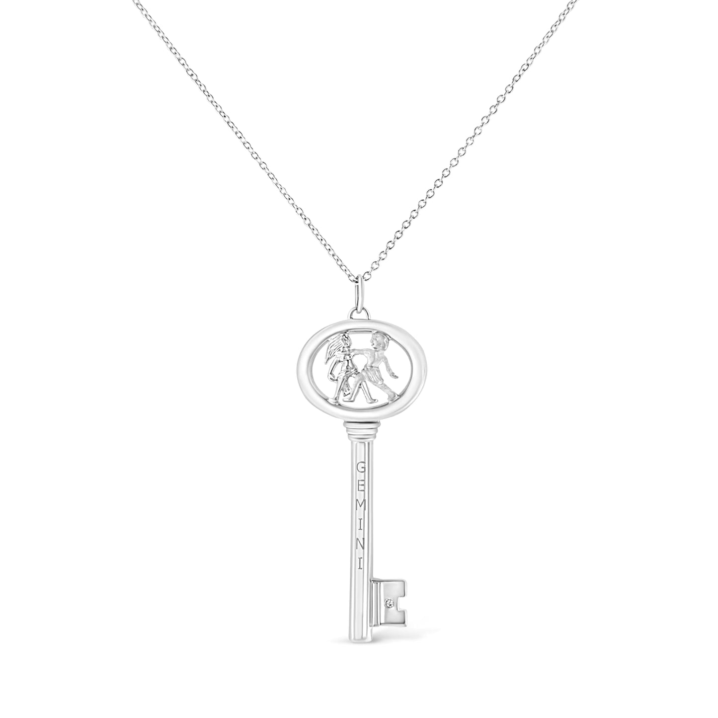 .925 Silver Diamond Zodiac Virgo Key Necklace