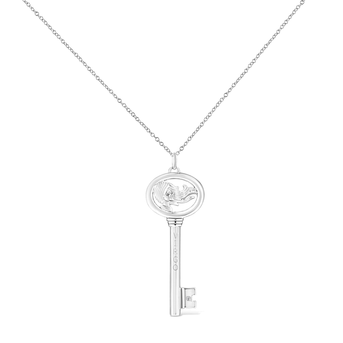 .925 Silver Diamond Zodiac Virgo Key Necklace