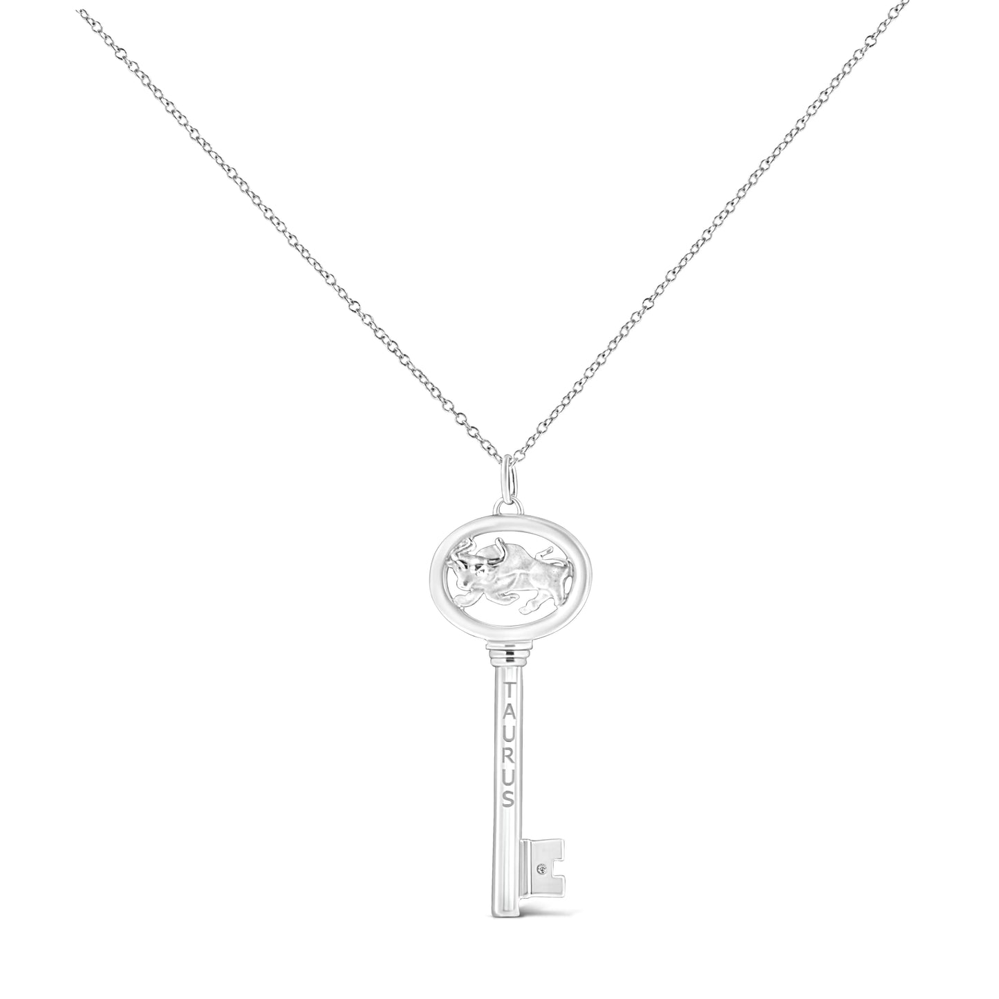 .925 Silver Diamond Zodiac Virgo Key Necklace