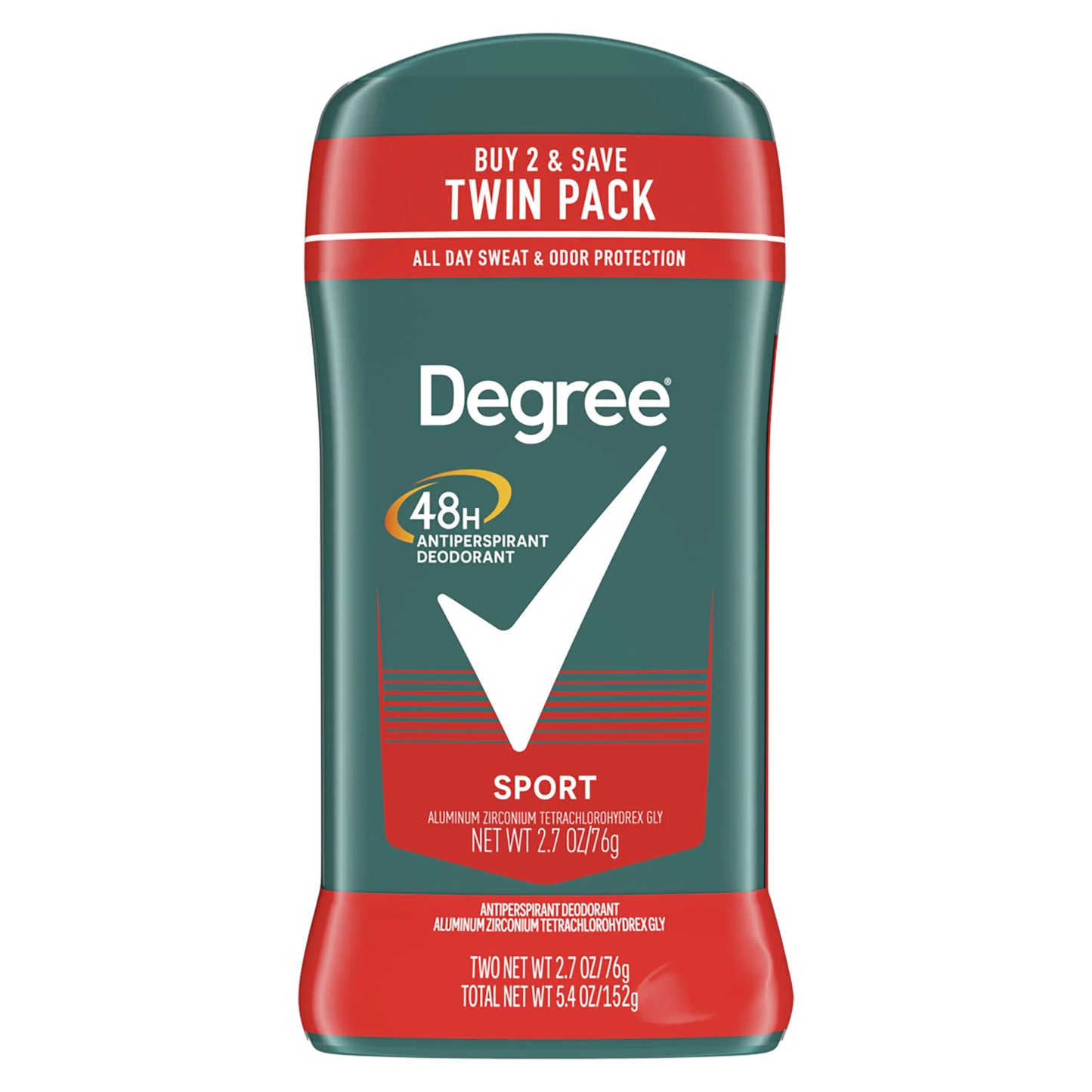 Degree Men Original Antiperspirant Deodorant for Men, Pack of 2, 48-Hour Sweat and Odor Protection, Sport 2.7 oz