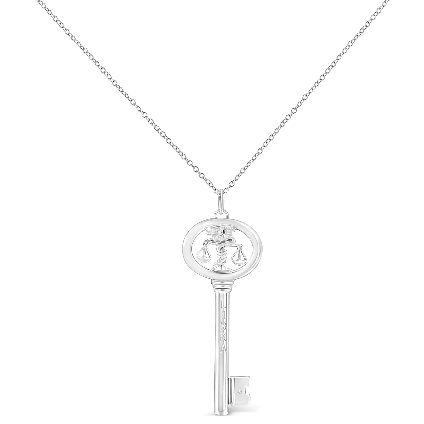 .925 Silver Diamond Zodiac Virgo Key Necklace