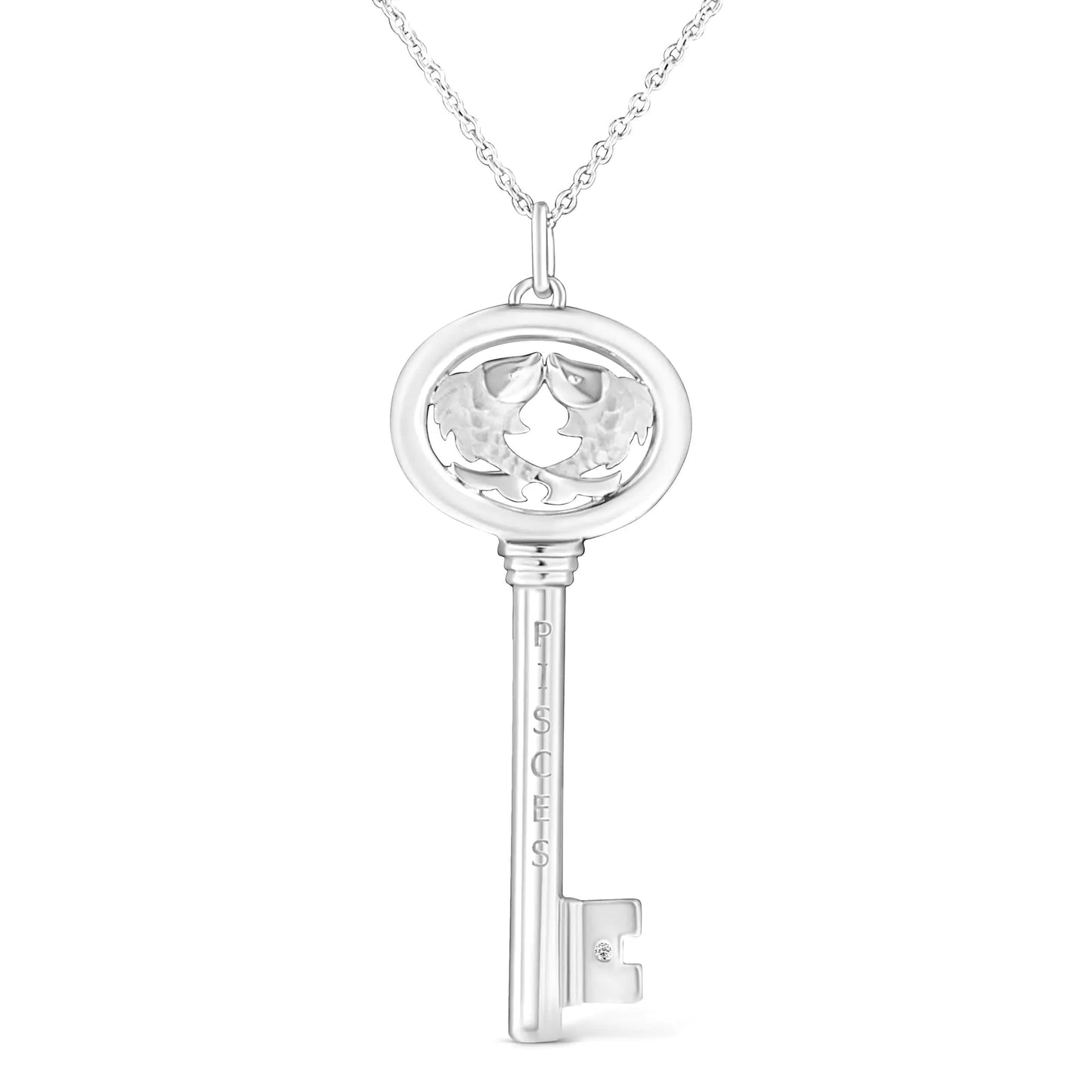 .925 Silver Diamond Zodiac Virgo Key Necklace