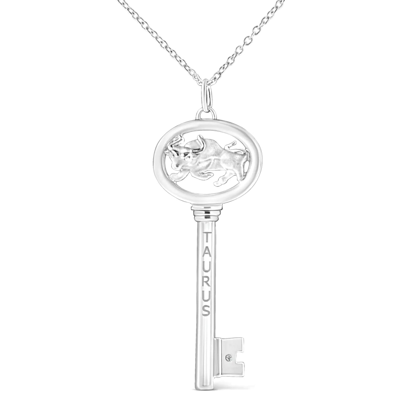 .925 Silver Diamond Zodiac Virgo Key Necklace