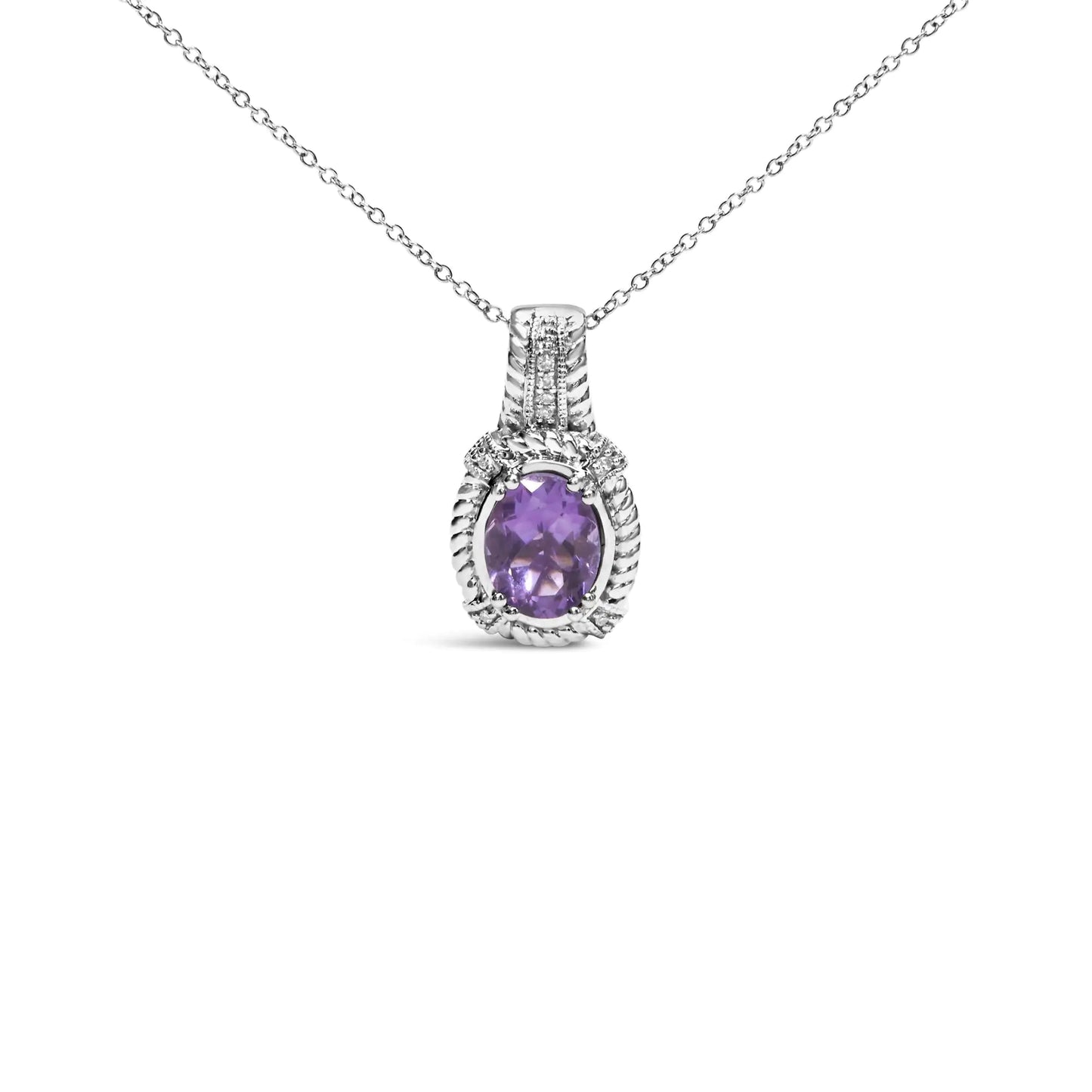 Sterling Silver Amethyst Diamond Drop Necklace