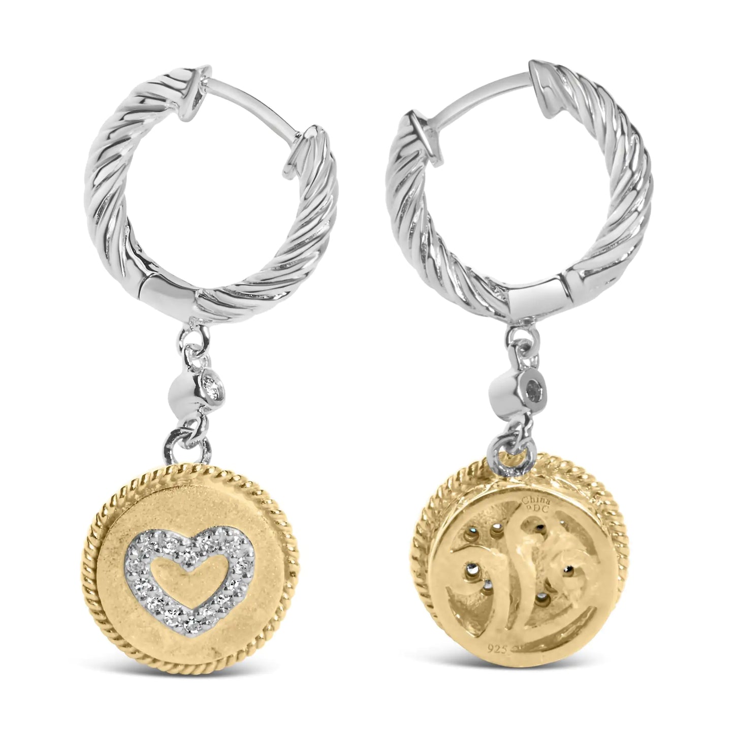 18K Gold Plated Silver Diamond Heart Earrings