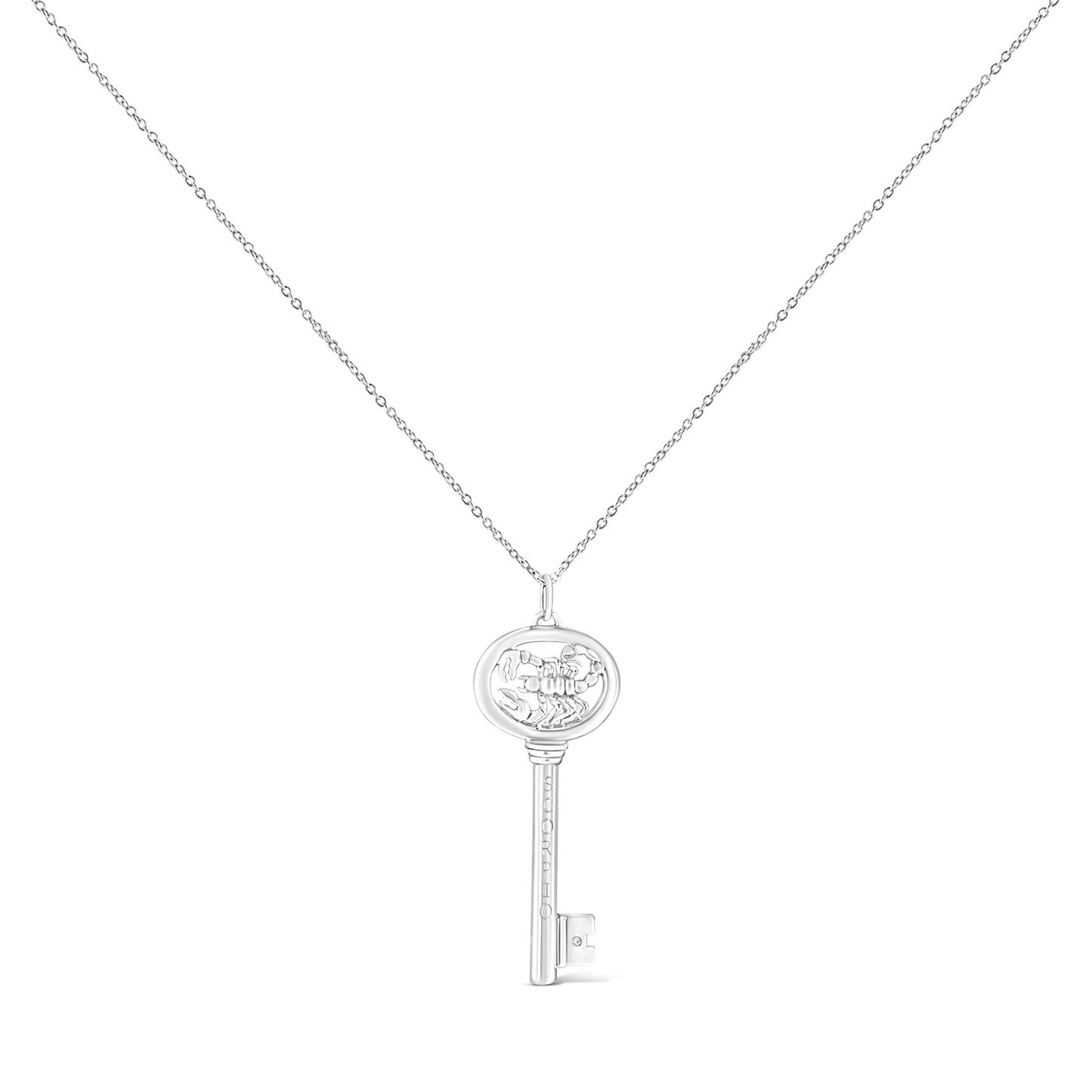 .925 Silver Diamond Zodiac Virgo Key Necklace