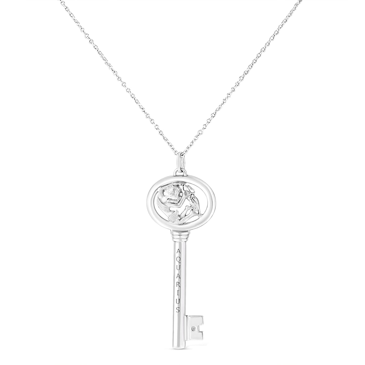 .925 Silver Diamond Zodiac Virgo Key Necklace