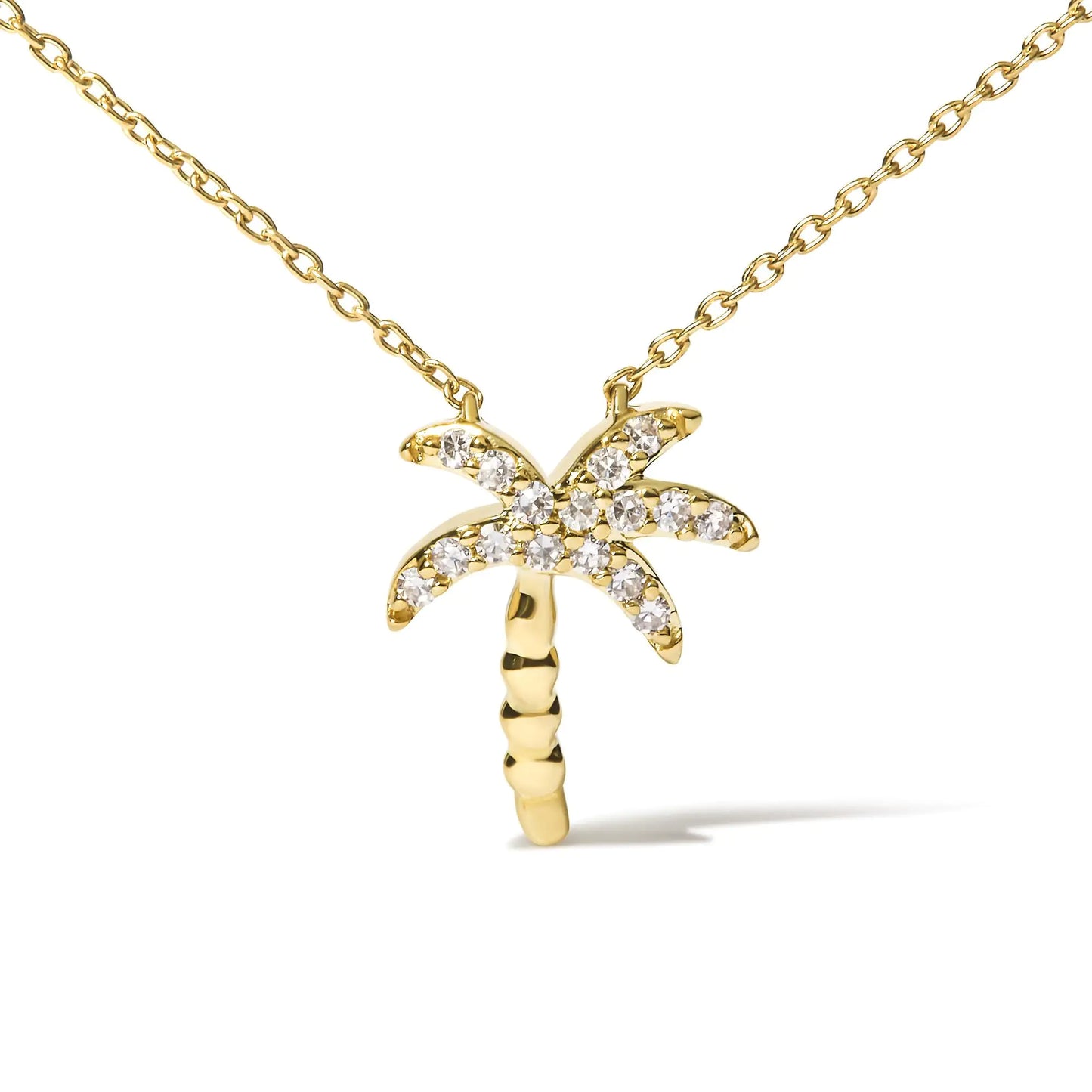 10K Yellow Gold Diamond Palm Tree Necklace