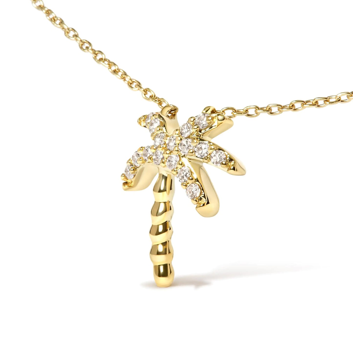 10K Yellow Gold Diamond Palm Tree Necklace