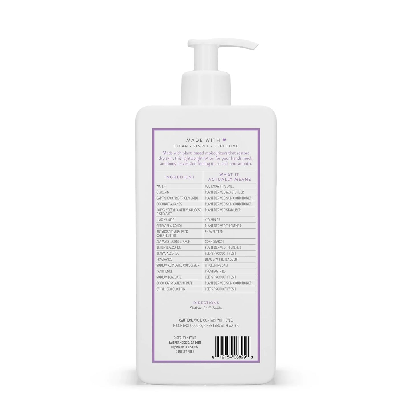 Native Body Lotion Contains Naturally Derived Plant-Based Moisturizers for Women and Men | Restores Dry Skin, Lilac & White Tea, 16.5 fl oz