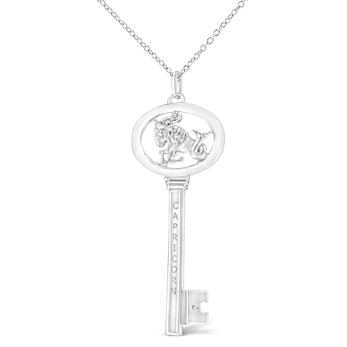 .925 Silver Diamond Zodiac Virgo Key Necklace