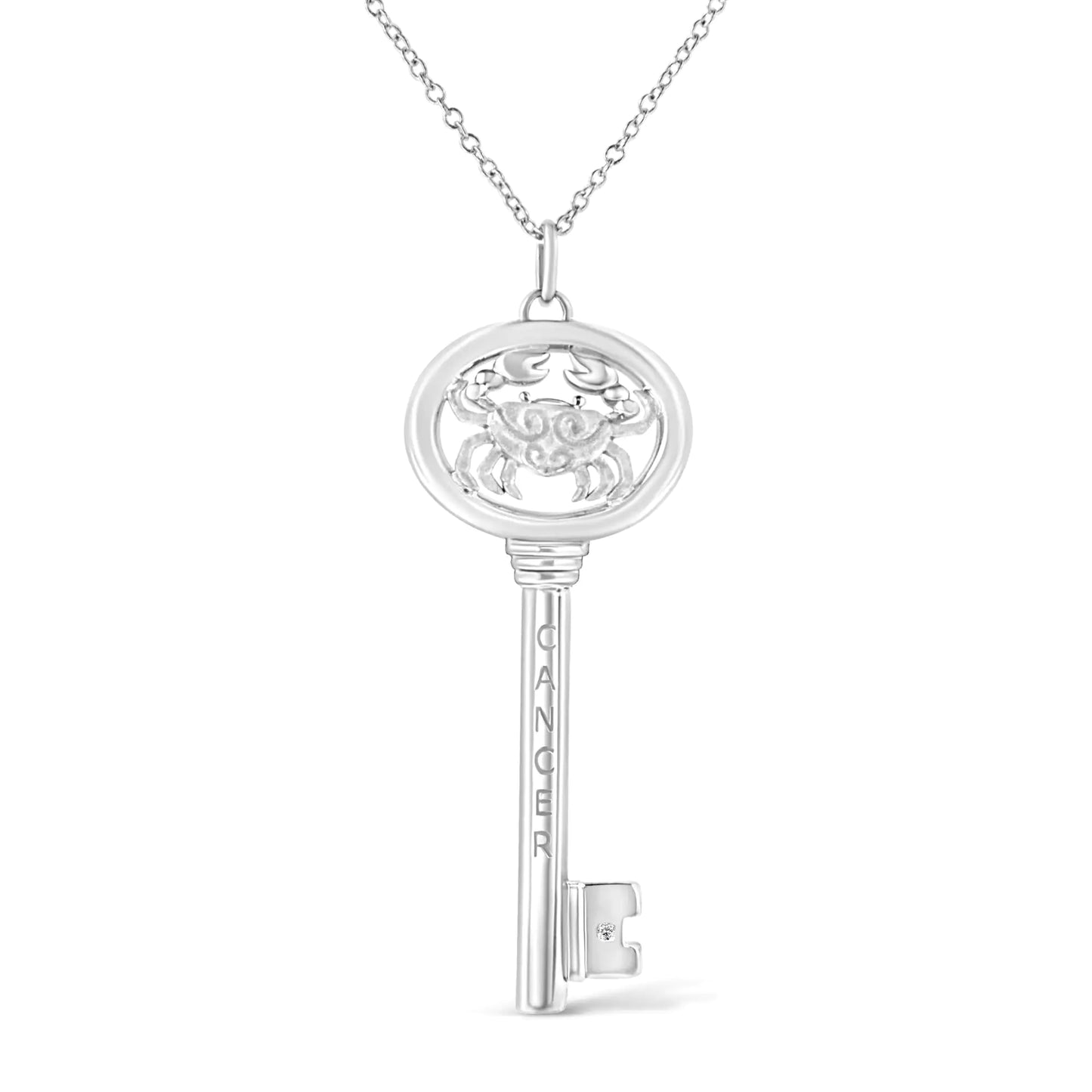 .925 Silver Diamond Zodiac Virgo Key Necklace