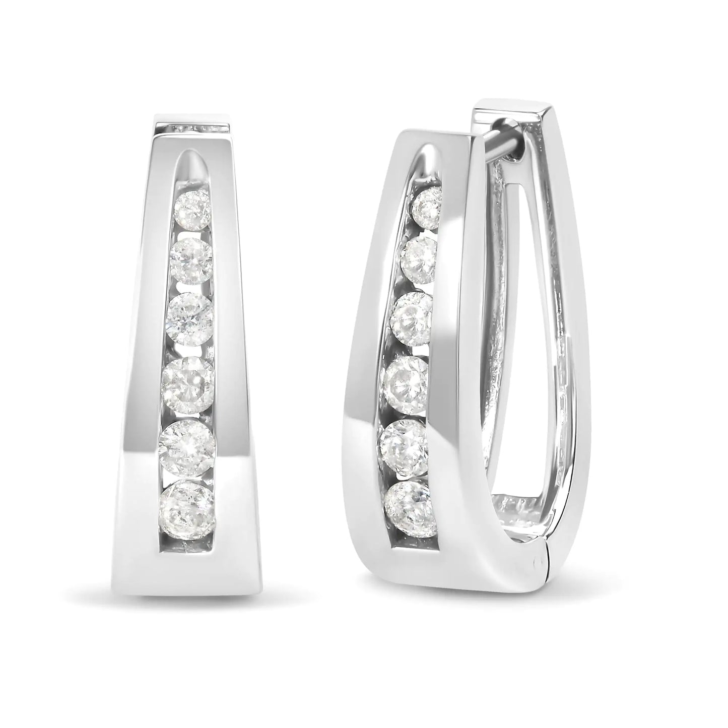 14K White Gold Radiant Diamond Hoop Earrings