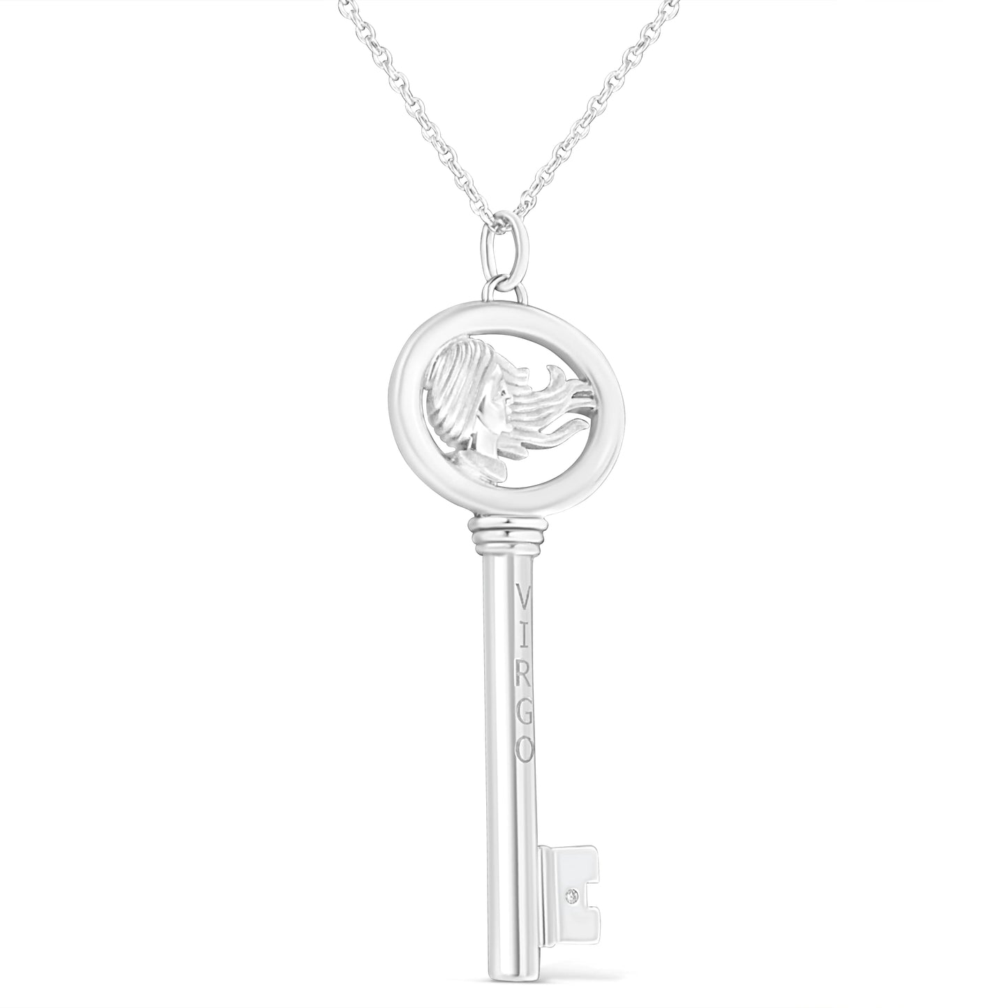 .925 Silver Diamond Zodiac Virgo Key Necklace