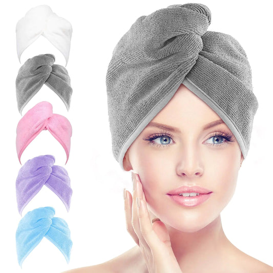 AIDEA Quick-Dry Microfiber Hair Turban Set, 5-Pack, Multicolor 26"x10"