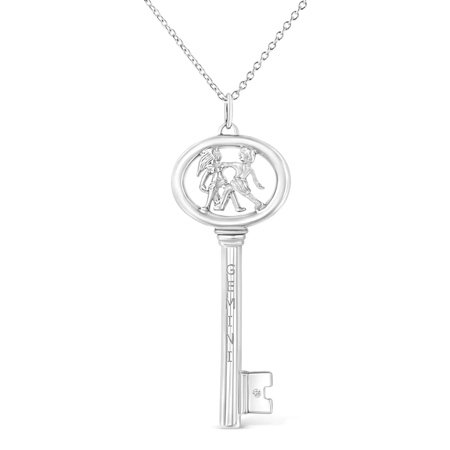 .925 Silver Diamond Zodiac Virgo Key Necklace