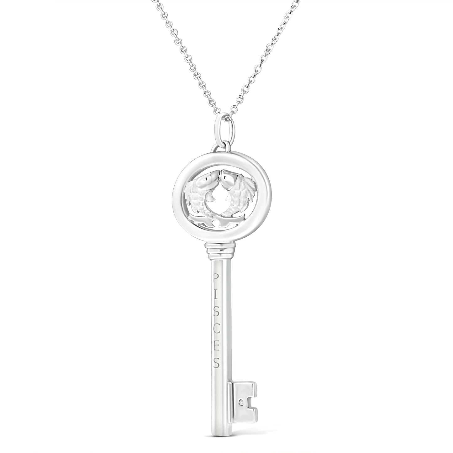 .925 Silver Diamond Zodiac Virgo Key Necklace