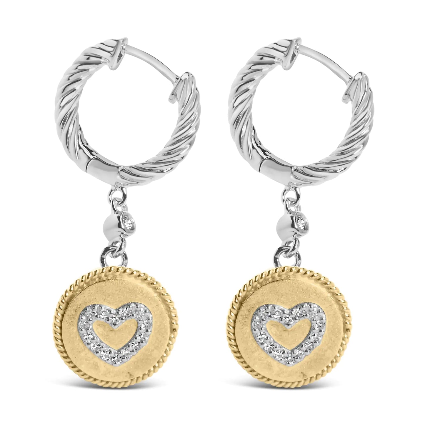 18K Gold Plated Silver Diamond Heart Earrings