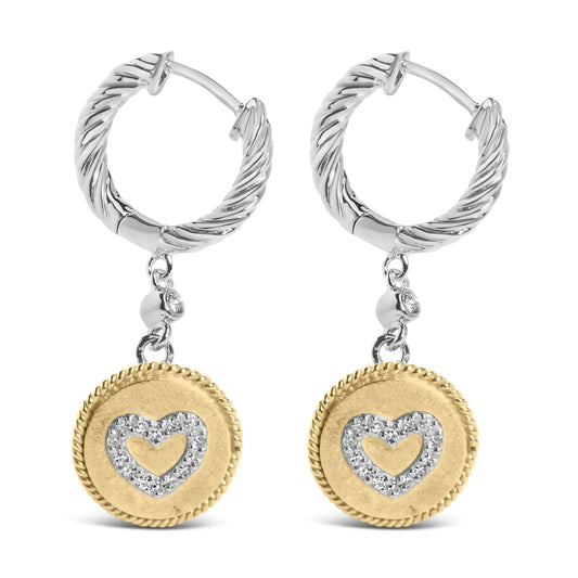 18K Gold Plated Silver Diamond Heart Earrings